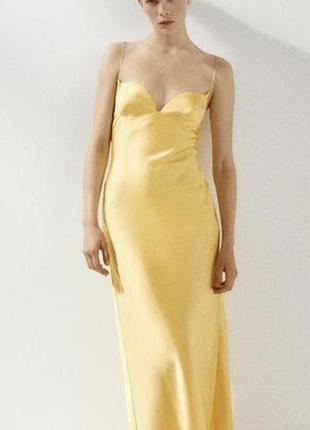 Жіноча сукня максі, атласна , жовта, zara, розмір s