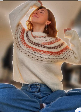 Світер оверсайз jacquard з геометричним візерунком від zara з вмістом вовни