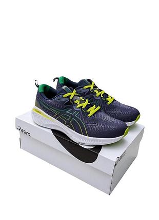 Мужские кроссовки asics синие с салатовым