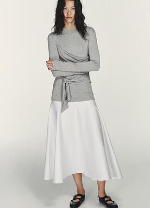 Комбинированное платье миди с завязками от zara