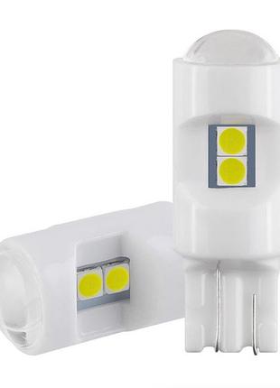 Светодиод 12v т10 белый smd 6-3030 керамика с линзой