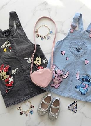 Стильные джинсовые сарафаны disney (стечь и минные маус) для девочки