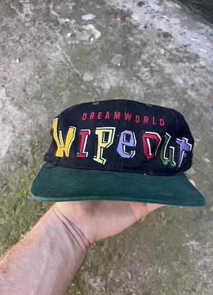 Вінтажна чорна серфінг кепка dreamworld wipeout з великими вишитими логотипами з прямим зеленим козирком