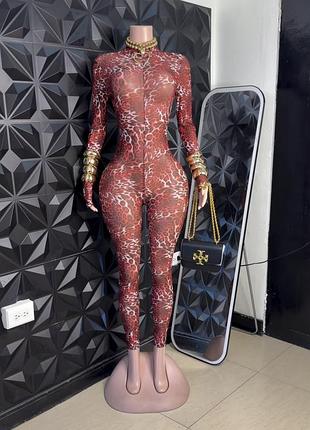 Комбинезон леопардовый,с открытой спинкой,на фотосессию,на танцы,heels,сетка