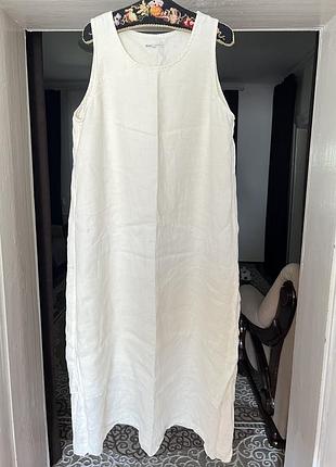 Лляна біла сукня міді natural wave munich (розмір xl-xxl / 7)