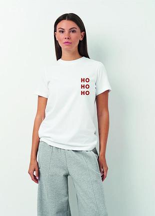 Футболка жіноча біла з принтом "ho ho ho", xs