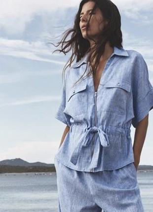 Стильная рубашка на молнии из льна zara