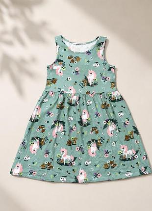 Хлопковое оливковое платье с единорогами h&m