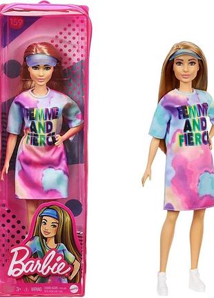 Лялька barbie fashionistas doll барбі модниця в рожево-блакитній сукні та кепці-козирку оригінал