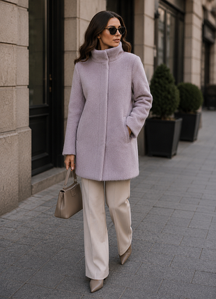 Шерстяное утепленное полупальто h&m • светло-бузковое • воротник-стойка • скрытая молния