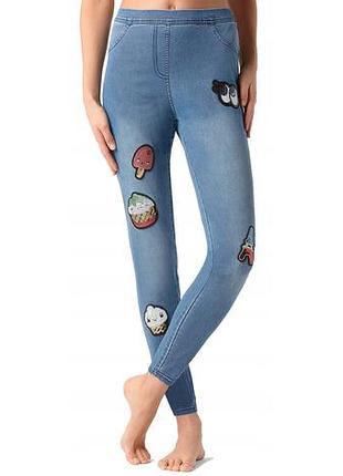 Джинси/легінси з патчами в паєтки для дівчаток calzedonia синій (modp0714 blue (158-170 (12-16 лет))