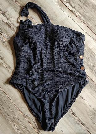 Черный рельефный слитный купальник на одно плечо matalan, размер xl (16 / u9 16)