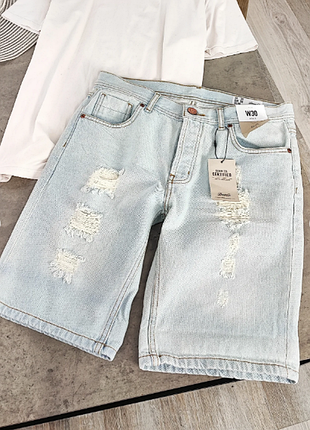 Голубые джинсовые шорты с потертостями denim co