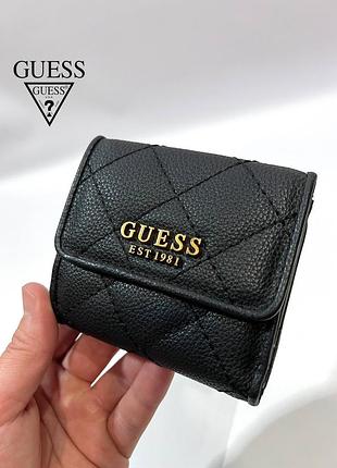 Оригинальный женский кожаный кошелёк guess чёрный маленький гес джес бумажник миниатюрный квадратный