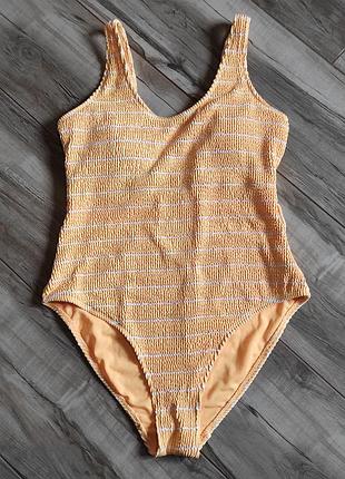 Желтый слитный жатый купальник в полоску matalan, размер u9 14 / l (42)