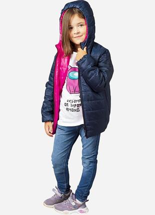 Дитяча демісезонна двостороння куртка для дівчинки o! clothing 182859 116-122 см темно-синя (lv2200004846477)