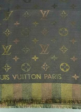 Louis vuitton шарф,  платок женский серый с золотым люрексом кашемир / шелк4 фото