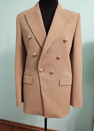 Стильный, брендовый удлинённый двубортный пиджак zara