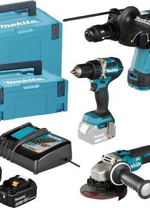 Комплект инструментов 3в1 makita dlx3195jx1 (ddf484/dga504/dhr243/2*акб 5.0 ah/з/у) новый!
