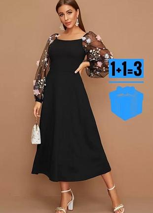 Сукні міді з рукавом з вишивкою shein xl