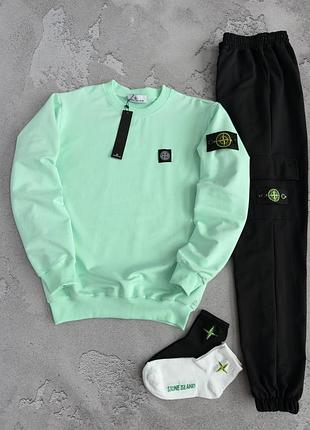 Спортивний костюм stone island чорний/мятний світшот (худі) + штани унісекс xs / s / m / l / xl / xxl / xxxl