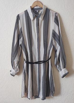 Платье женское,h&amp;m, белое с контрастными черными полосами, размер м, вискоза