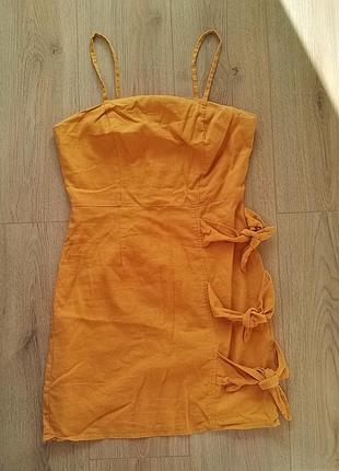 Платье горчичное на бретельках asos