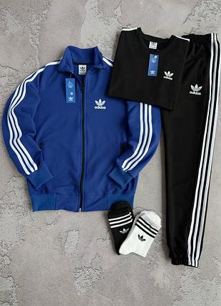 Костюм adidas синій/чорний кофта штани футболка  xs / s / m / l / xl / xxl / xxxl