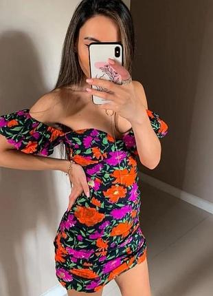 Платье сарафан летнее жатка цветочный принт нарядное zara xs s m 8910 795