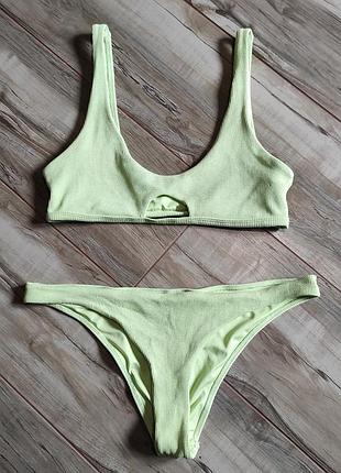 Раздельный купальник topshop в жатку фисташкового / салатового цвета u9 14 / eur 42 / l