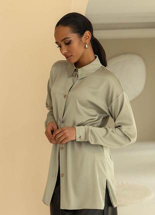 Шелковая оливковая блуза xxl-3xl