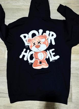 Чоловіче чорне худі boohoo man з принтом, розмір l.