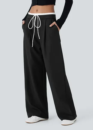 Жіночі чорні широкі штани палаццо zara wide leg подвійний пояс віскоза р. м, s широкие женские брюки