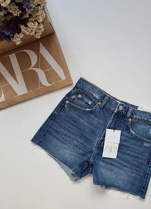 Шорти джинсові висока посадка базові сині zara s m 34 36 8197/007