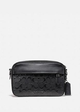 Сумка coach чорного кольору, чоловіча, через плече, в комплекті коробка + пильник