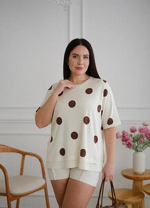 Футболка tricotto женская большого размера в горошек one size 52-56, молочная
