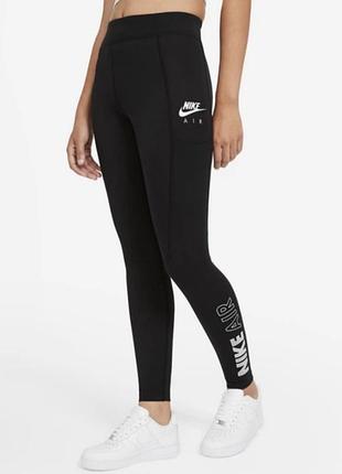 Nike air high rise leggings in black with calf logo