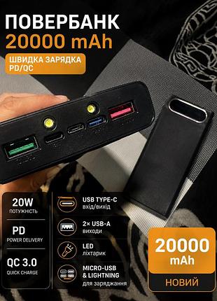 Потужний повербанк 20000 mah швидка зарядка 🤯