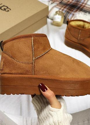 Зимняя женская обувь угги ugg classic ultra mini platform brown коричневый 36 37