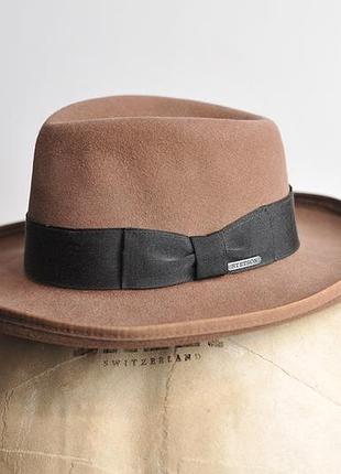 Мужская фетровая шляпа stetson homburg amish hat fur felt brown - 57 cm
