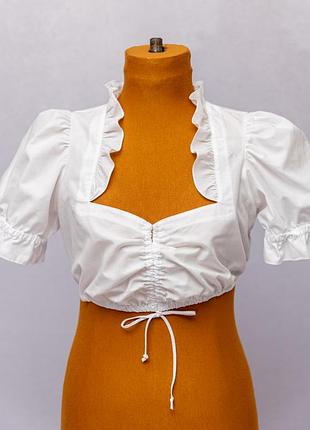 Короткая рубашка под дырндль с рюшами и вертикальной стяжкой спереди ✂️alpin 📍размер 38 (м), детали в описании