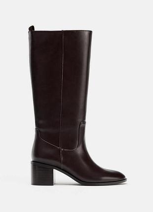 Сапоги zara 40 эко кожа темно-коричневые