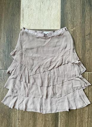 Шовкова багатоярусна спідниця marks & spencer (uk 8 / xs-s). 100% натуральний шовк, ручна вишивка стеклярусом.в ідеальному стані.