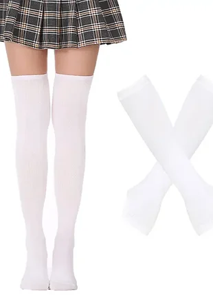 Гольфы и митенки комплект белые однотонные 35-41р. one size 1002-6402 хлопковый набор чулок выше колен и нарукавники мотыги трикотажные