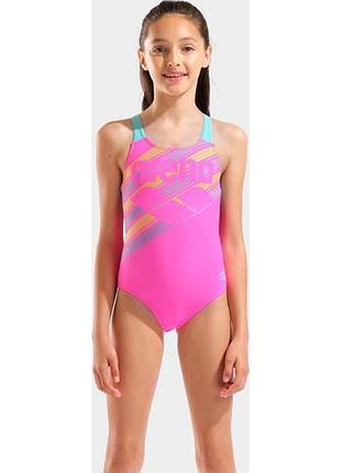 Купальник закритий для дівчат arena lines swimsuit swim pro back l рожевий, бірюзовий діт 152 см
