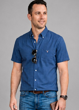 Оригинальная рубашка gant the oxford shirt fitted m 100% хлопок oxford синий короткий рукав