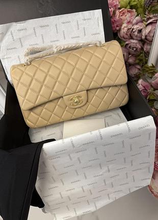 Кожаная сумка бежевая женская в подарочной коробке double flap 25 см