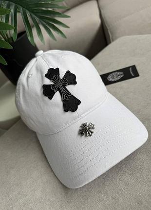 Біла кепка бейсболка з чорним великим хрестом chrome hearts
