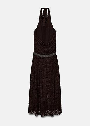 Платье вечернее zara l хальтер гипюр эластан открытая спина