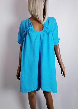 Легкое льняное бирюзовое платье-туника kit and kaboodal в стиле boho.